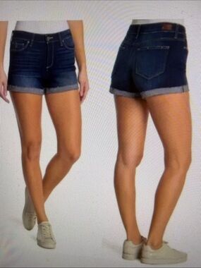 PAIGE Dark Indigo Rolled Hem Denim Short Shorts Stretch Autumn School Baddie 29W